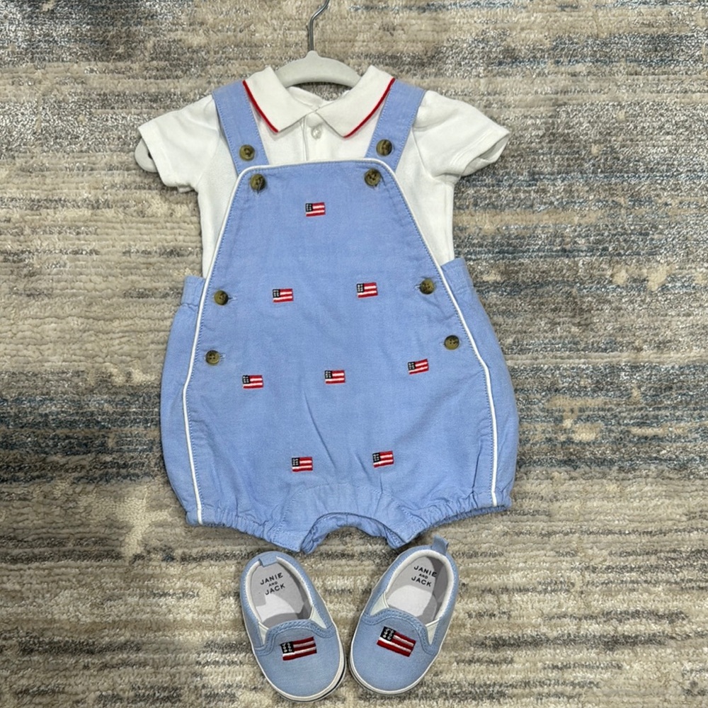 Blue Overalls with White Shirt and Shoes
